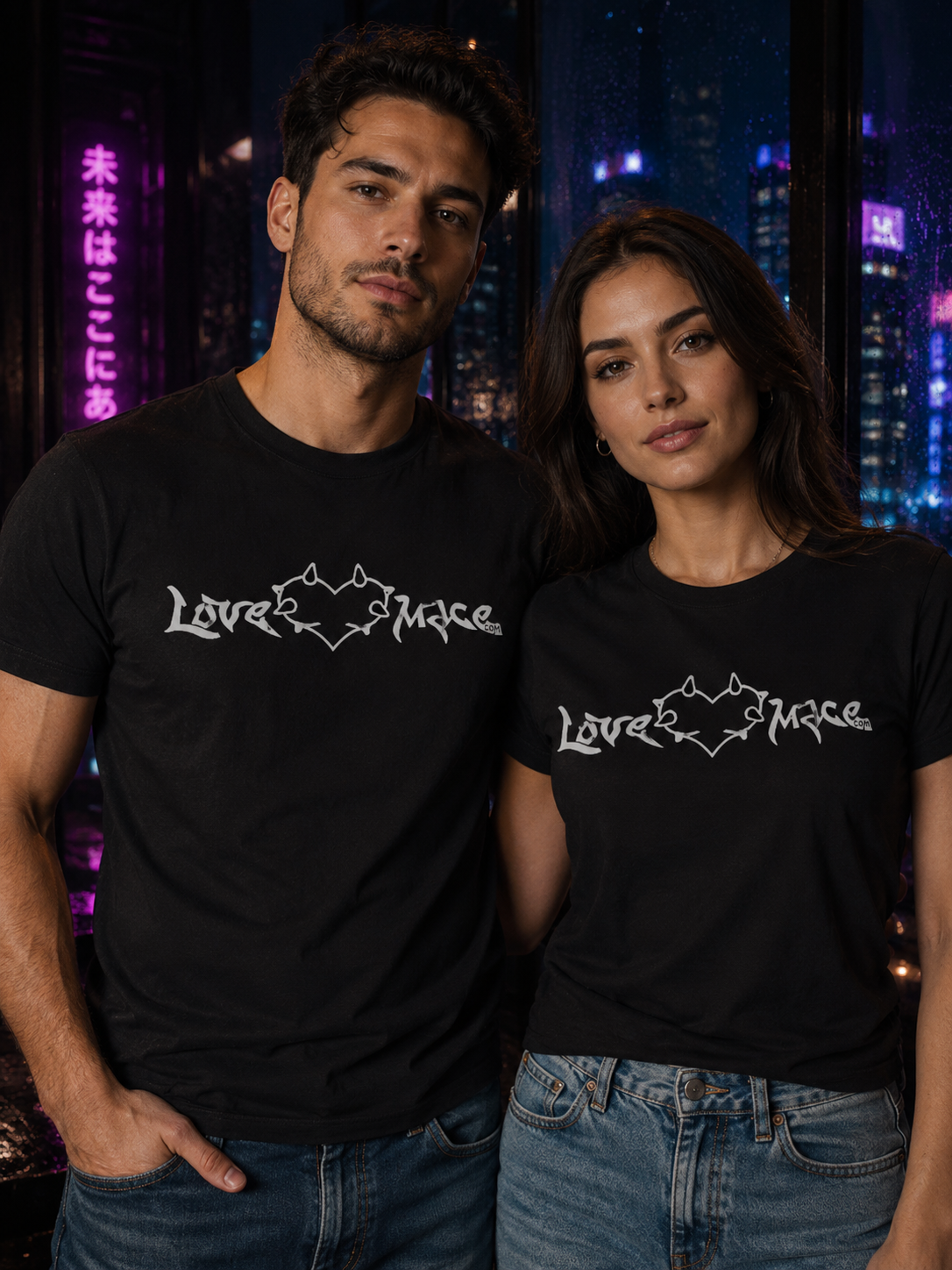 Love Mace official black t-shirt with the logo screen-printed in silver-grey